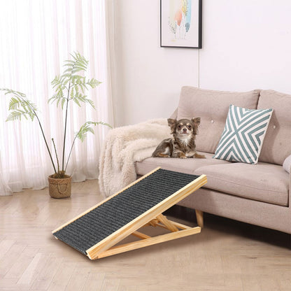Dog ramp alongside sofa, demonstrating easy pet access to furniture..